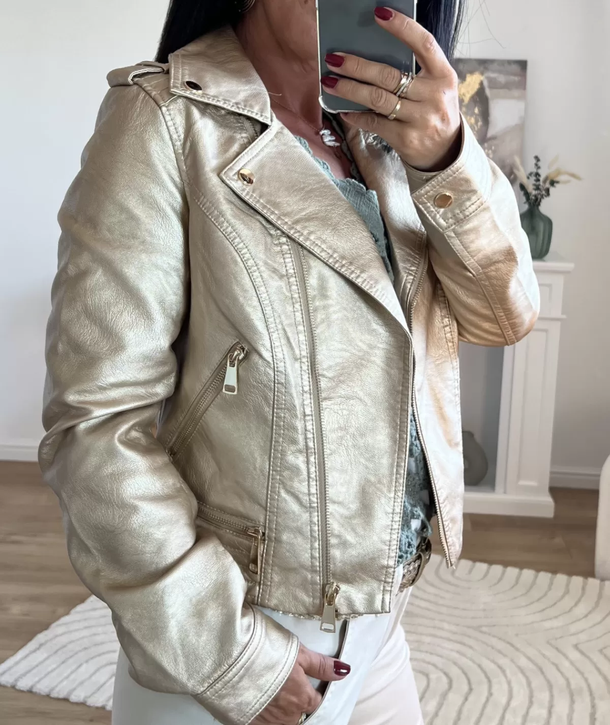 La boutique de Lilie Vestes>VESTE SIMILI CUIR LAETICIA Dore