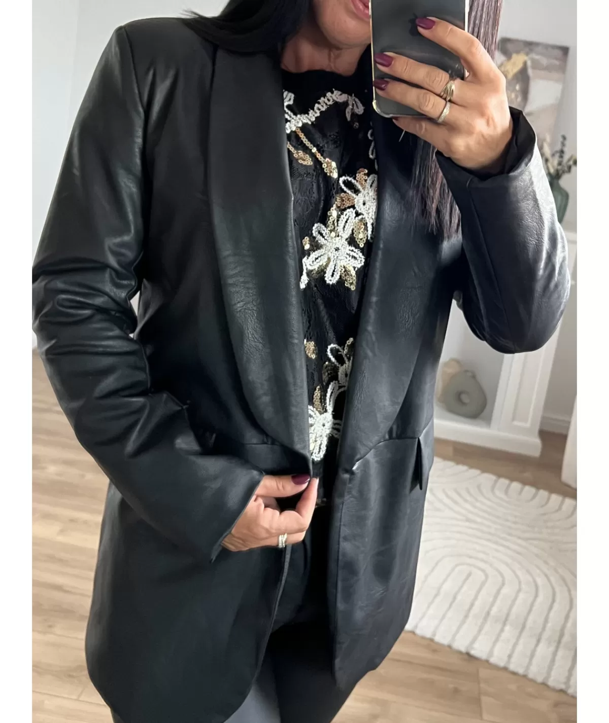 La boutique de Lilie Vestes>VESTE SIMILI STEPHANIE Noir